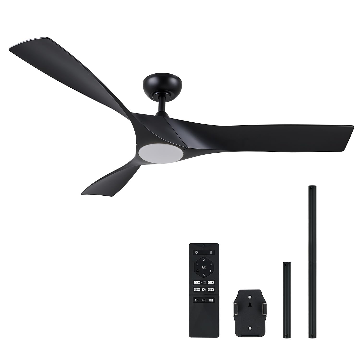 VONLUCE Ceiling Fan with Light and Remote Control, 52 Inch Modern Fan with 3 Blades Noiseless DC Motor for Bedroom, Living Room, Kitchen, Study, Black