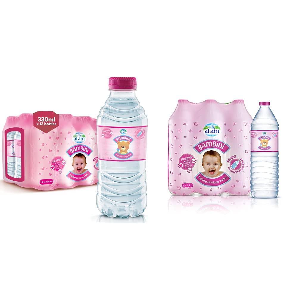 Al AinBambini Bottled Drinking Water For Babies - 330 ml (Pack Of 12) & Bambini Bottled Drinking Water For Babies - 1.5 Litres (Pack Of 6)