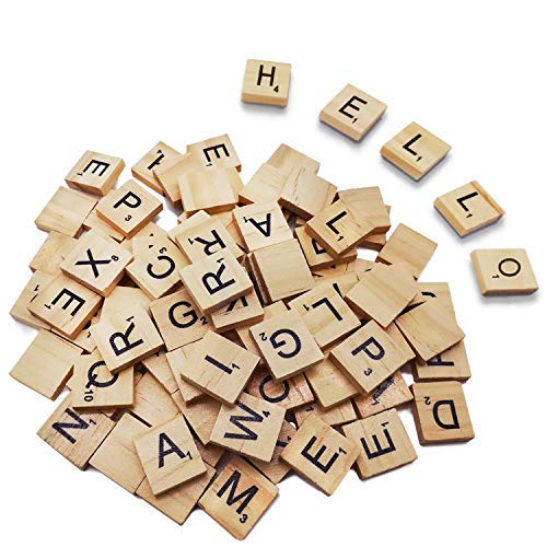 LoengMax 200PCS Wood Letter Tiles-Wooden Scrabble Tiles- Wooden Alphabet Tiles -Scrabble Letters for Crafts-Letter Tiles-DIY Wood Gift Decoration