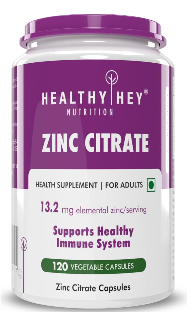 HealthyHey Nutrition Zinc Citrate, Supports Immune and Immunity - 120 Veg Capsules