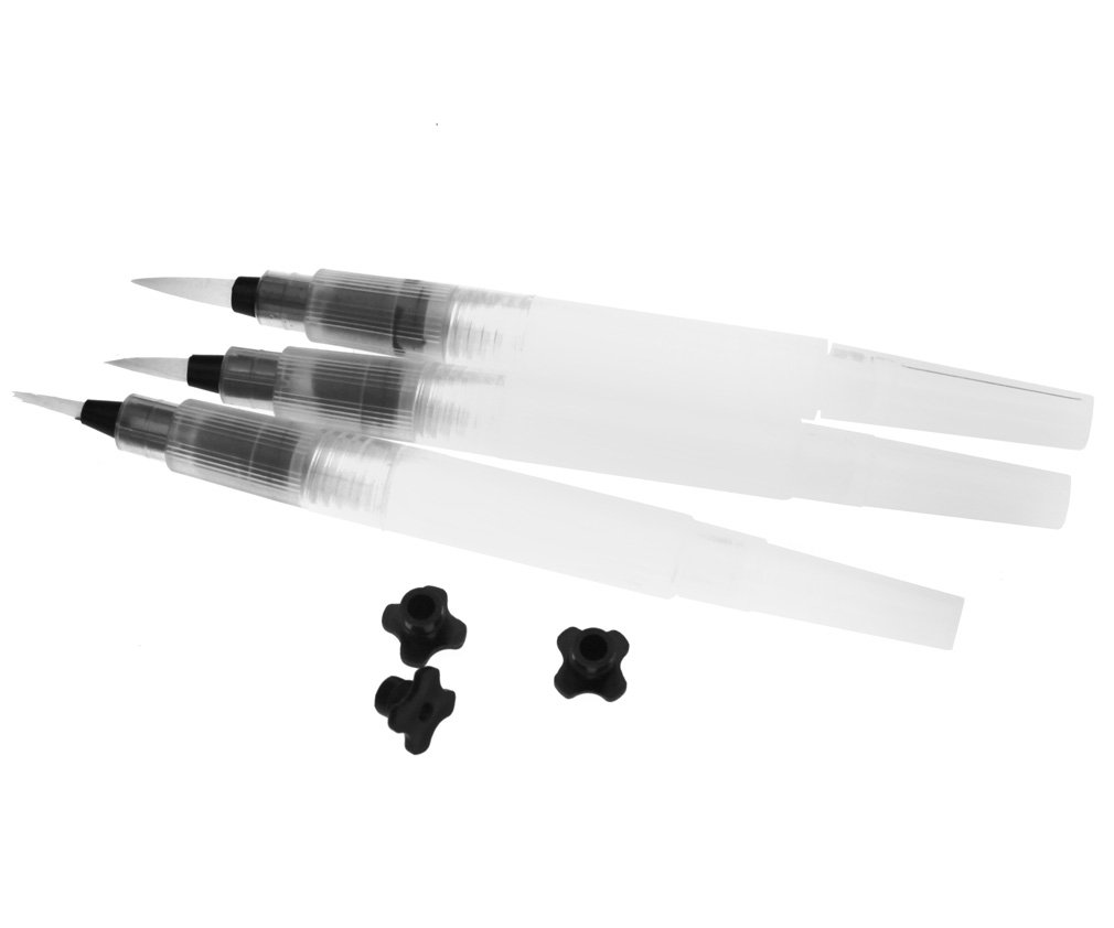 Micro Trader 3 Sizes Refillable Pilot Water Brush Ink Pen Paint for Watercolor Drawing, White, 1.2cm / 1.5cm / 1.7cm