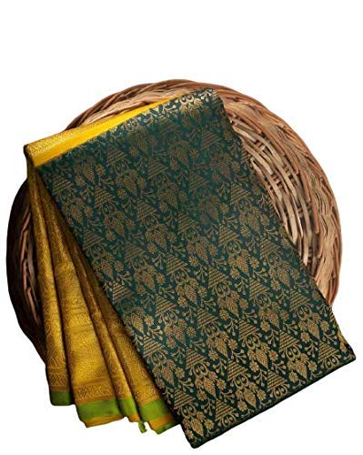 ARANA ENTERPRISEWomen's Kanchipuram Art Silk Saree With Blouse Piece ( PP-SHB-GREEN YELLOW_Green & Yellow), green yellow, One Size