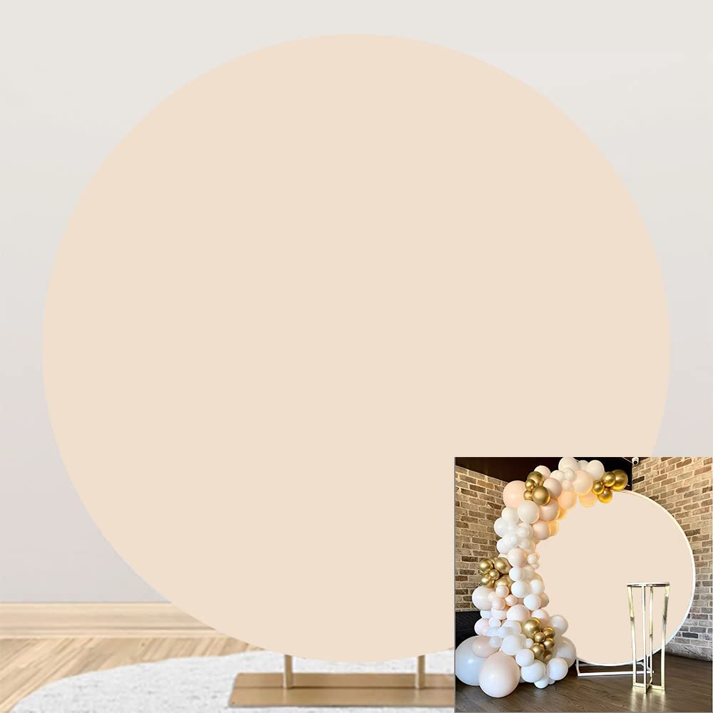 DORCEV 7.2x7.2ft Apricot Pink Round Backdrop Cover Polyester Solid Color Light Beige Birthday Party Circle Photography Background Newborn Baby Shower Party Arch Backdrop Decor Kid Adult Portrait Props