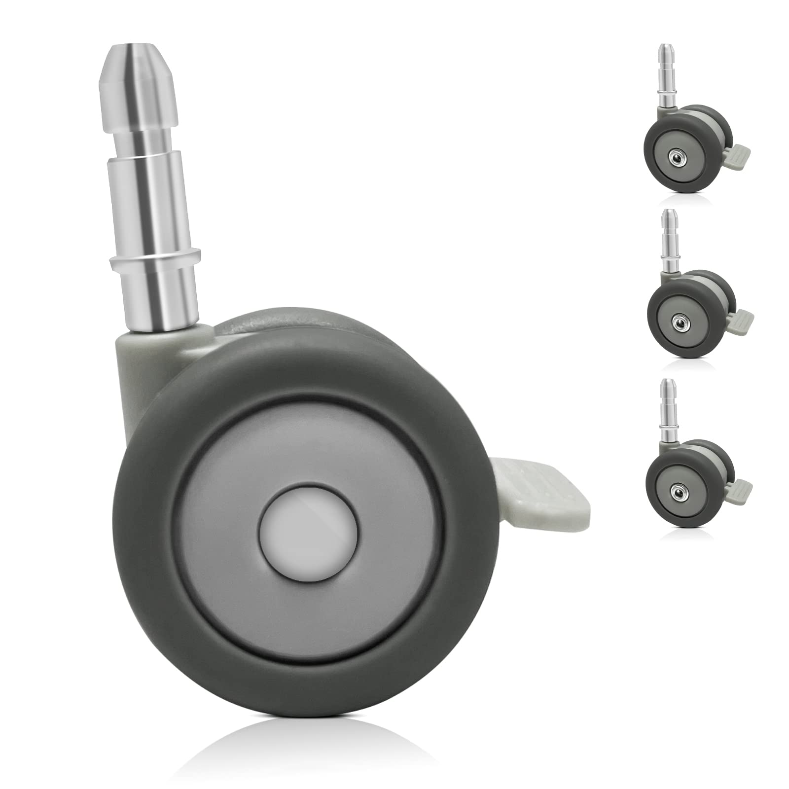 Swivel Stem Casters with Brake Lock for AMKE TC843 Bassinet/Bedside Sleeper, Heavy Duty PU Rubber Wheels,4 Packs,Gray,