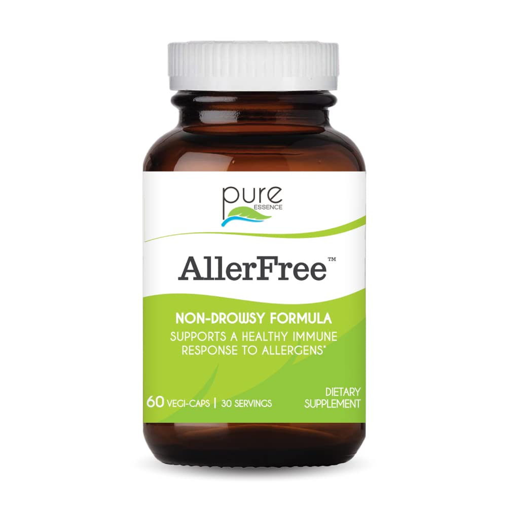 AllerFree Natural Allergy Support Supplement by Pure Essence Labs - Non Drowsy Pills for Sinus and Nasal Health Seasonal Allergies with Enzymes and Herbs - 60 Capsules