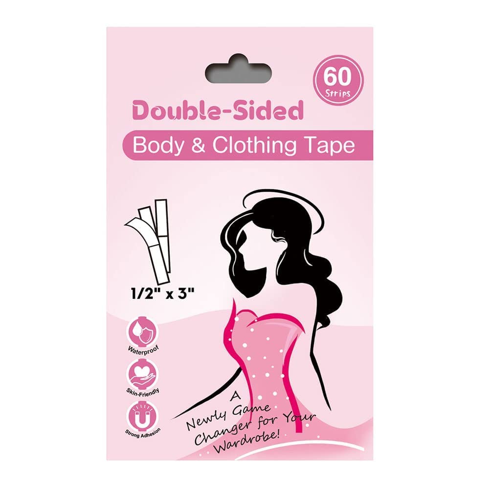 OKELA Fashion Clothing Tape Double Sided for Body- 1 Pack (60 Strips)- Strong and Clear Lingerie Tape for All Skin Tones