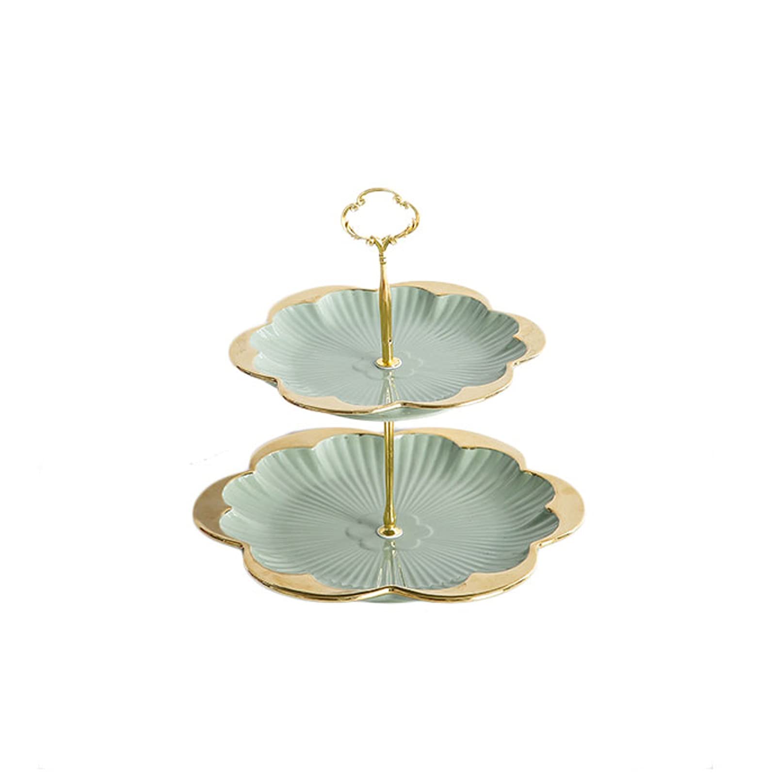 Cake Stand Multi-layer Cake Stand with Metal Handles Ceramic Dessert Table Multi-color Cupcake Display Stand Afternoon Tea Pastry Rack Cake Plate (Color : Light green, Number of layers : Two tiers)