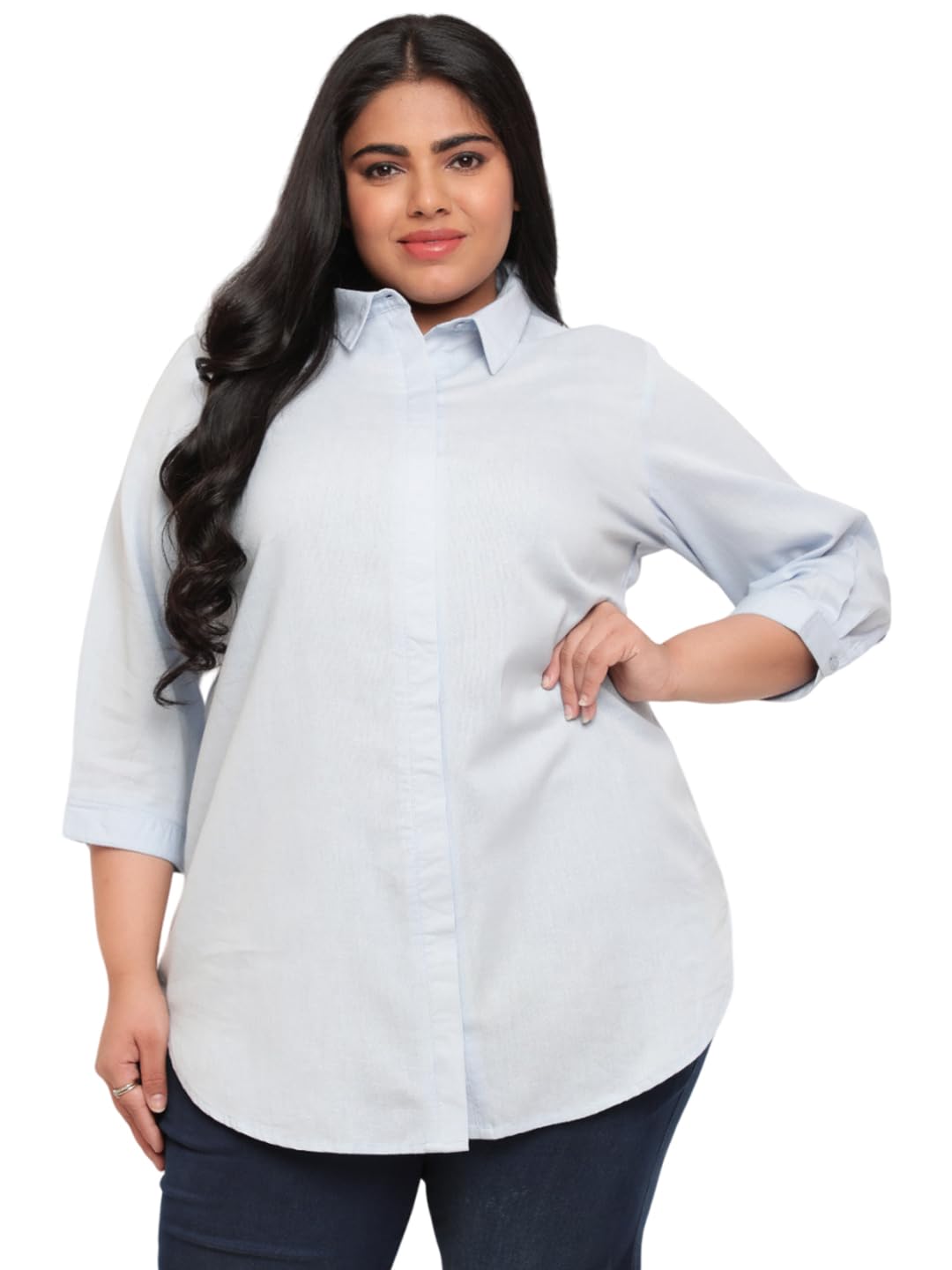 AMYDUS Plus Size Women Cotton Linen Shirt | Collared Neck | Complete Hip Coverage | Concealed Placket | Formal Wear for Women - XL to 9XL