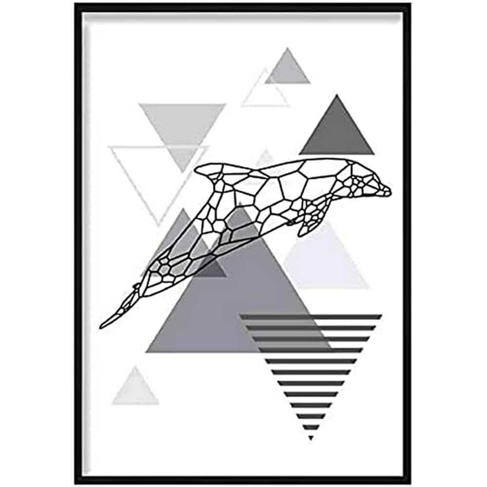 Artze Wall Art Dolphin Abstract Geometric Scandinavian Poster, 50 cm Width x 70 cm Height, Mono Grey