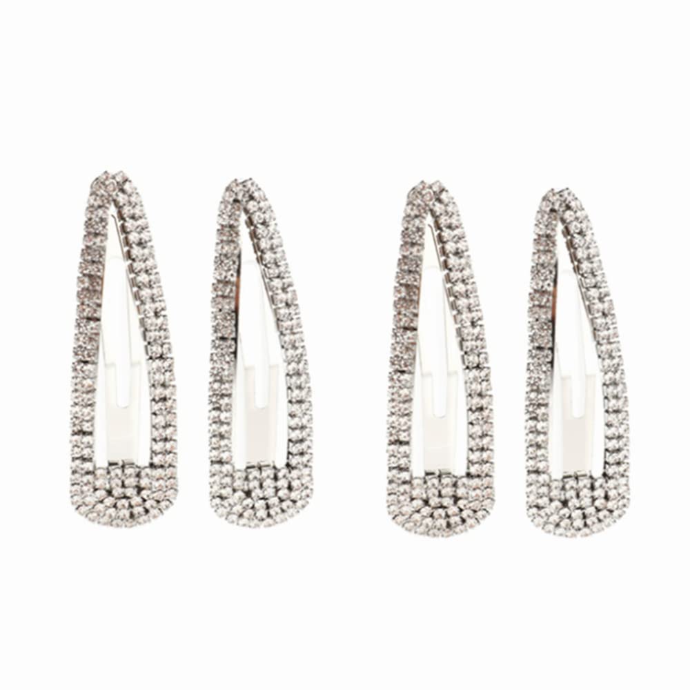 4Pcs Rhinestone Snap Clips Large Rhinestone Snap Hair Clips Shining Rhinestone Snap Hair Barrettes Rhinestone Snap Hairpins Hair Barrettes for Women (Silver)