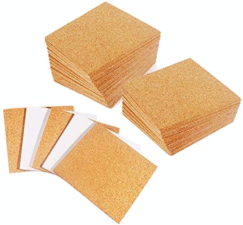 Self Adhesive Cork Squares, 4 x 4 Inch 2mm Thick 40pcs, Strong Cork Adhesive Sheets, Mini Desktop Stickers, Anti-Vibration Mat, for Coasters and DIY Crafts