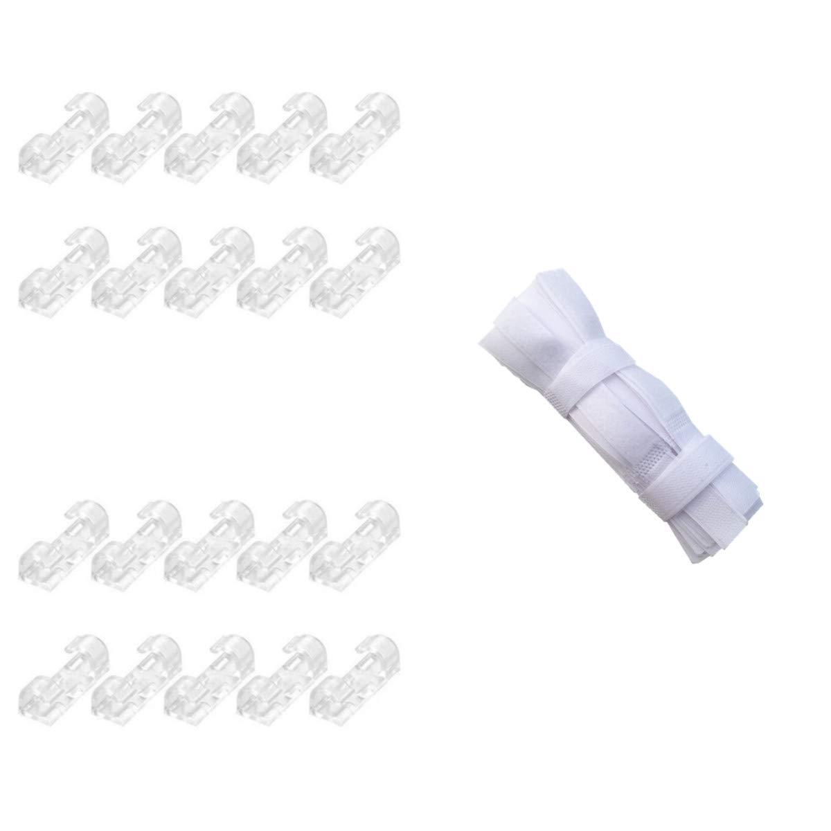 Self-Adhesive Transparent Cable Fixation Cable Organizer White Reusable Velcro Tape for Wires, Network Cables, Storage Organizer, USB Data Cable Fixing Clip, Fixing Clip line Card, Home Office (中号)