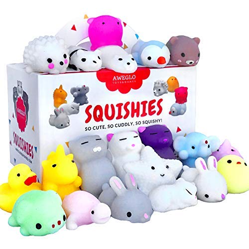 20 PCS AWEGLO SQUISHIES Animal Squishy Toys for Kids (Assorted Pack) – Mini Squishies / Squeeze Toys / Moochies – Party Favors, Stocking Stuffers, Easter Surprises, Class Room Prizes, Stress-Relief