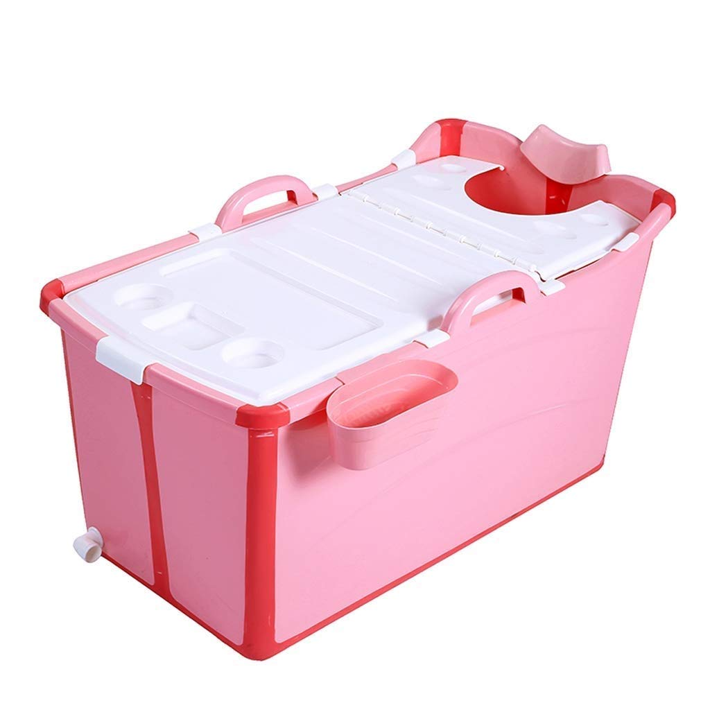 Beewanta Folding Bathtub Children Baby Swimming Portable Adult Plastic Bath Tub Foldable Large Non-Inflatable Laundry Pool Home for Kids Adult (Color : Pink)