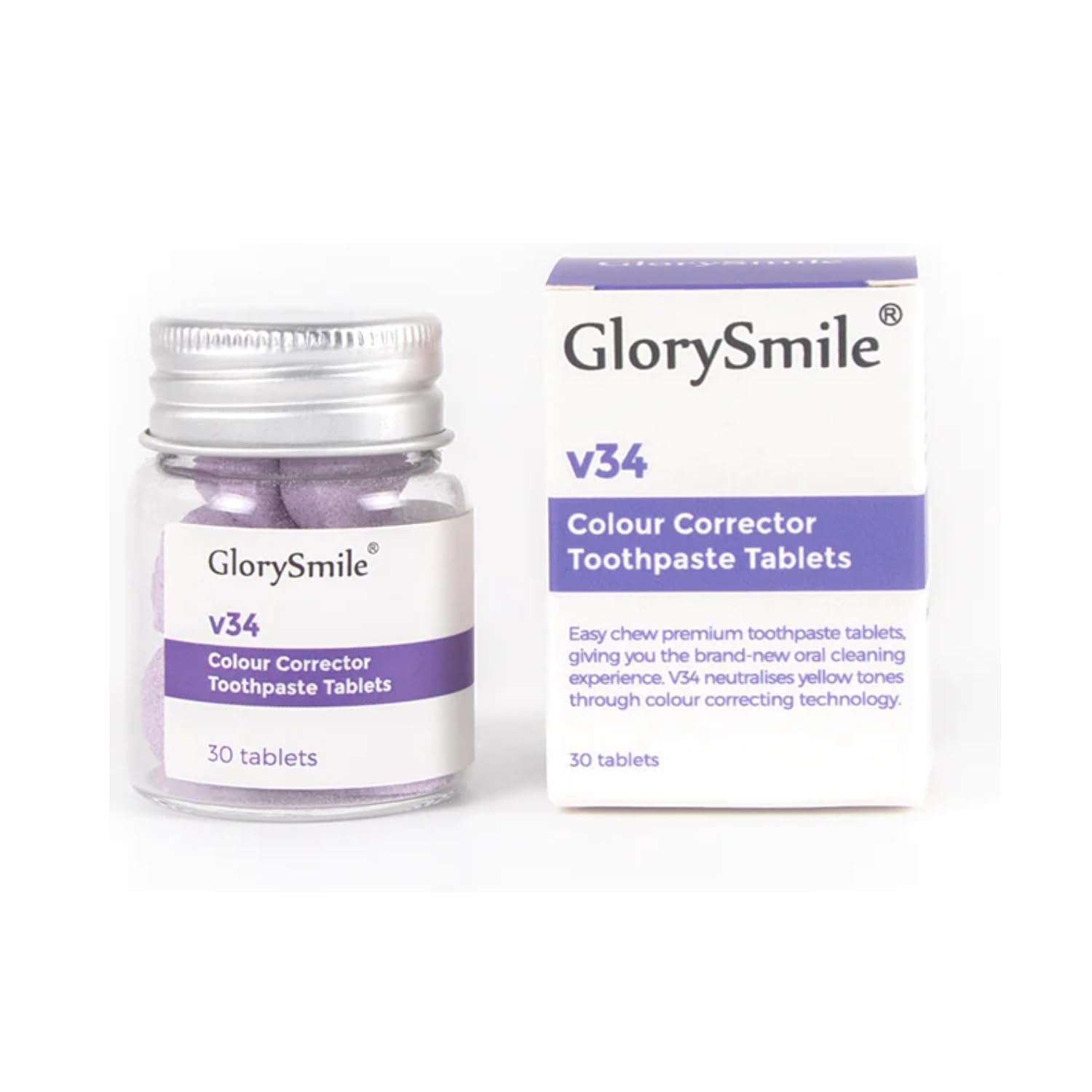 GlorySmileV34 Teeth Whitening Tablets | Teeth Whitening Corrector Toothpaste Tablets Against Sensitive Teeth | Remove Tea Coffee Wine Smoking Tea Stains | Teeth Corrector Tablets (30 Tablets)