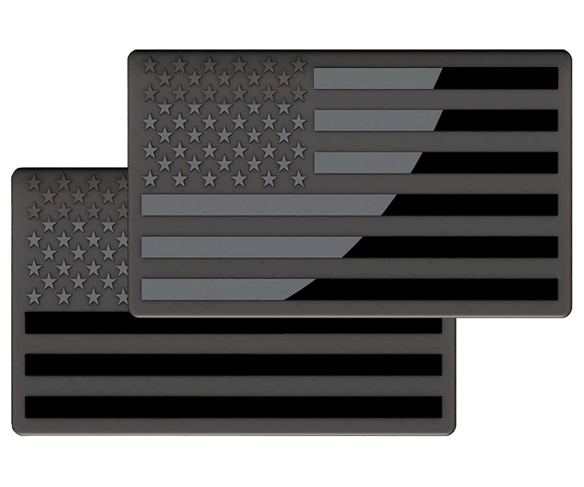 YJXIAN 2 Pack American Flag Emblem Stickers, Embossed 3D Metal US Flag Car Decals, 5"x 3" Small USA Bumper Sticker Compatible with Truck, RV, SUV, Motorcycle and More (Left and Right) (Black)