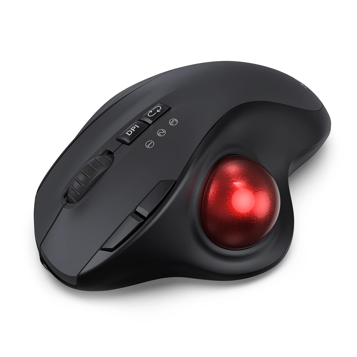 2.4G+Dual Bluetooth Wireless Trackball Mouse, 3-Device Connection Ergonomic Mouse, Rechargeable Ergo Mouse with USB-C Port and 3 DPI, Thumb-Operated Mouse for PC Computer Laptop Tablet