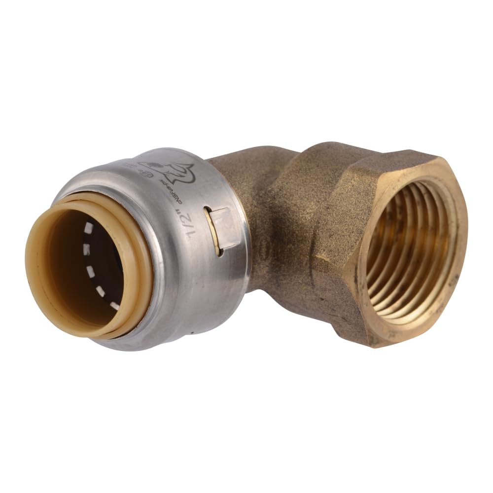 SharkBite Max 1/2 Inch x 1/2 Inch 90 Degree Female Adapter Elbow, Push to Connect Brass Plumbing Fitting, PEX Pipe, Copper, CPVC, PE-RT, HDPE, UR308A