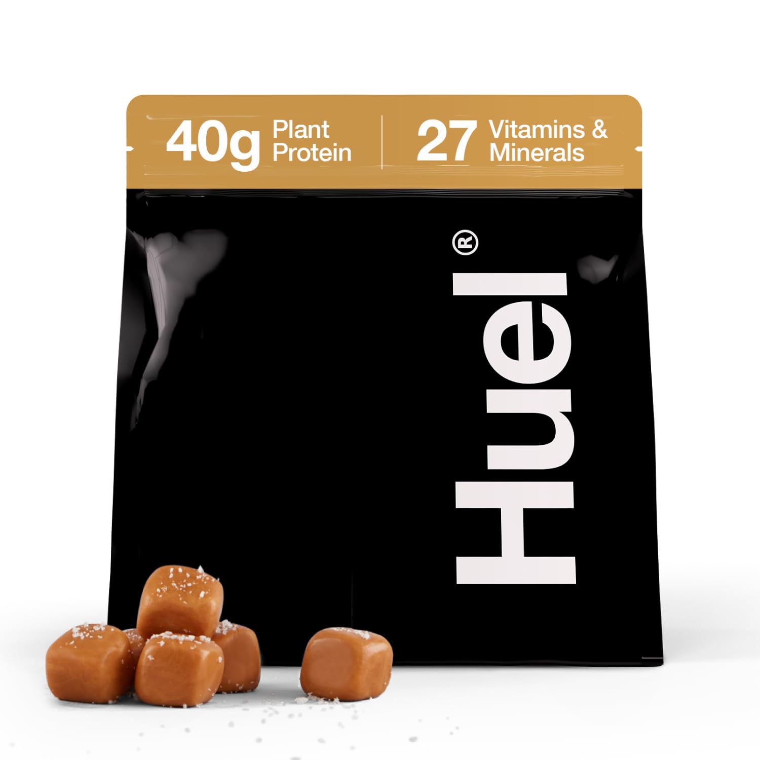 HuelBlack Edition | Salted Caramel 40g Vegan Protein Powder | Nutritionally Complete Meal | 27 Vitamins and Minerals, Gluten Free | 17 Servings | Scoop not included to reduce plastic