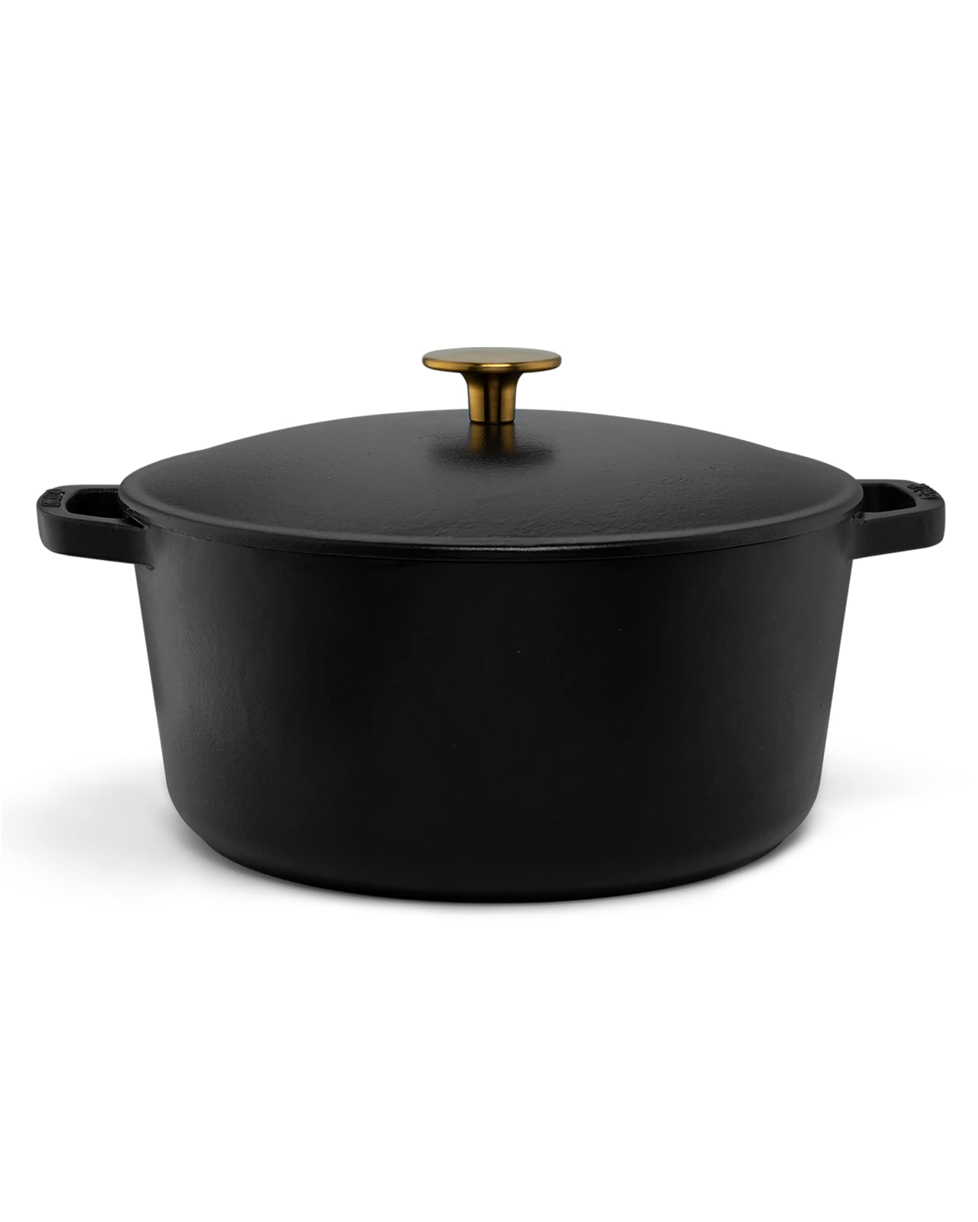 Milo by Kana 5.5-quart Enameled Cast Iron Dutch Oven with Lid | Premium Casserole Cooking Pot | Enamel Coating Inside and Out | Oven Safe and Dishwasher Friendly (Black with Gold Knob)