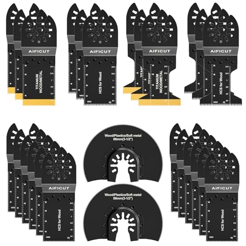 AIFICUT 26pcs Oscillating Saw Blades Titanium Multitool Blades for Wood Plastics Metal oscillating Tool Blades Kits Fit Rockwell Ridgid Ryobi Milwaukee Chicago Craftsman Dewalt