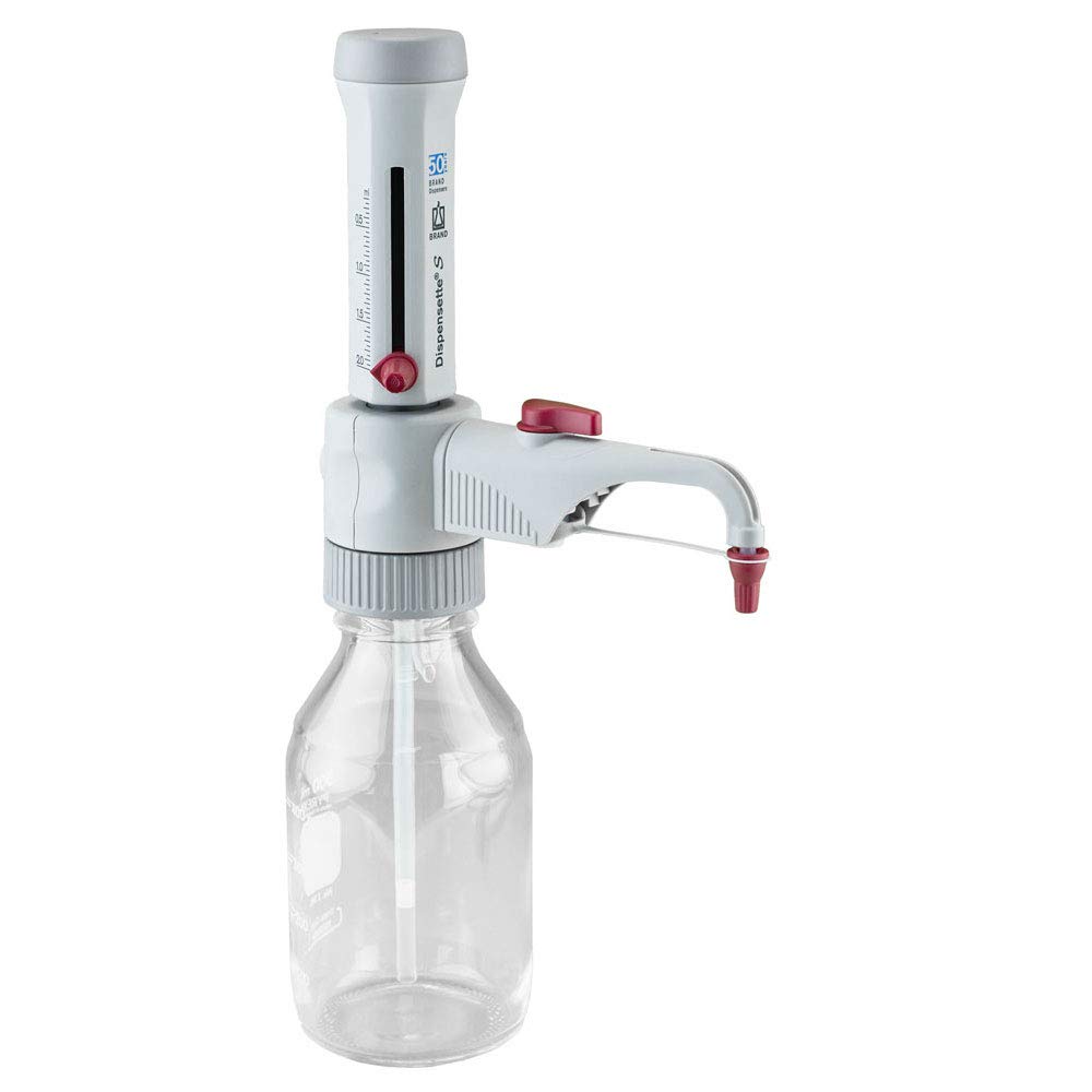 BrandTech 4600121 Dispensette S Analog-Adjustable Bottletop Dispenser with Recirculation Valve, 0.2 mL-2 mL Capacity