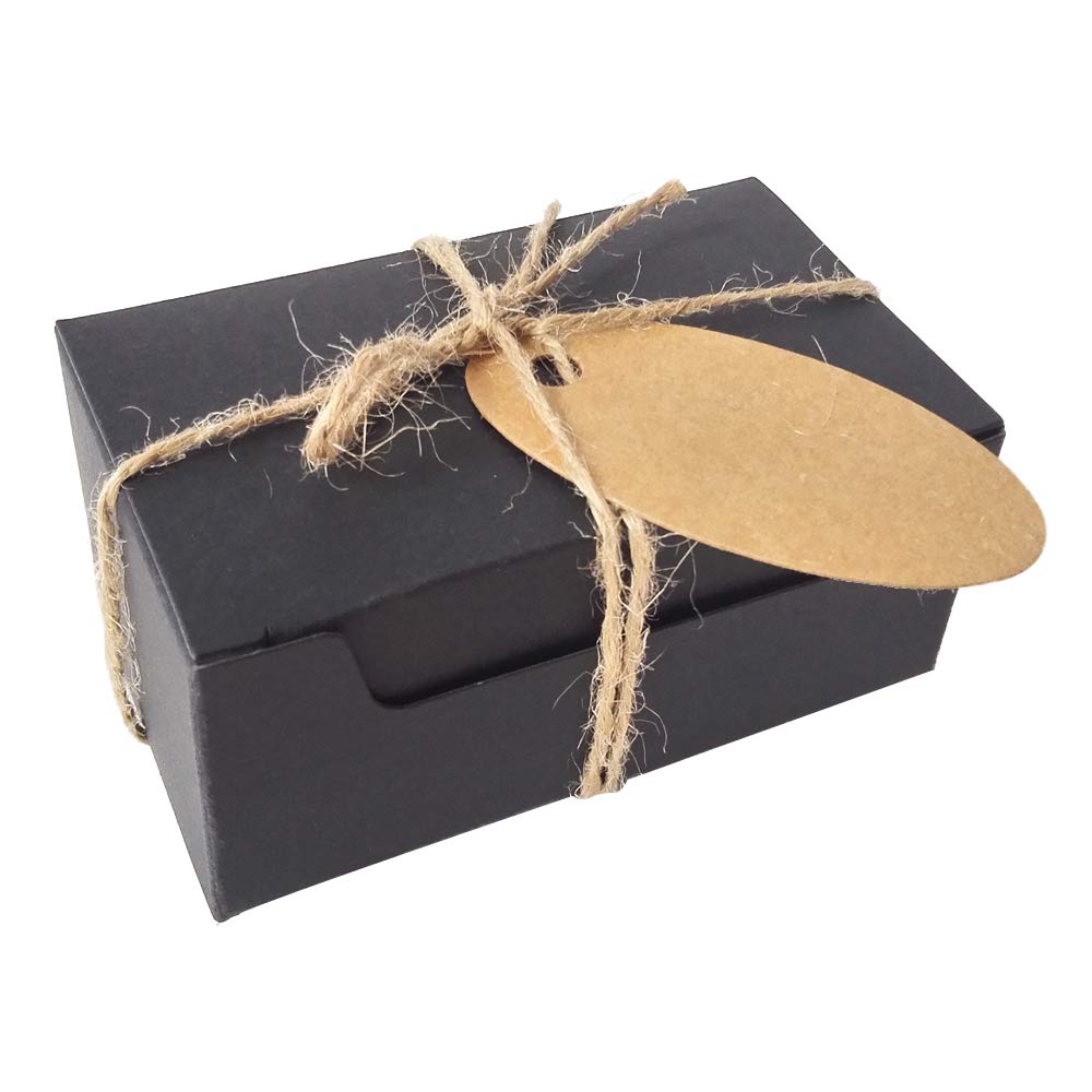 Gold Fortune50PCS Kraft Paper Wrapping Boxes With Tags and Burlap rustic Twine Srting for gift Crafting Cupcake Soap (Rectangle Black Box Brown Tags)