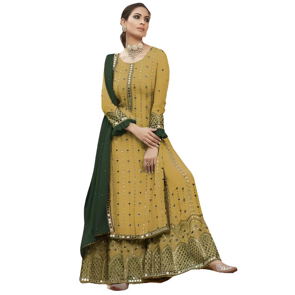 ASISA Women Women Yellow Georgette Embrodiery Mirror Work Semistitched Kurta & Palazzo Set