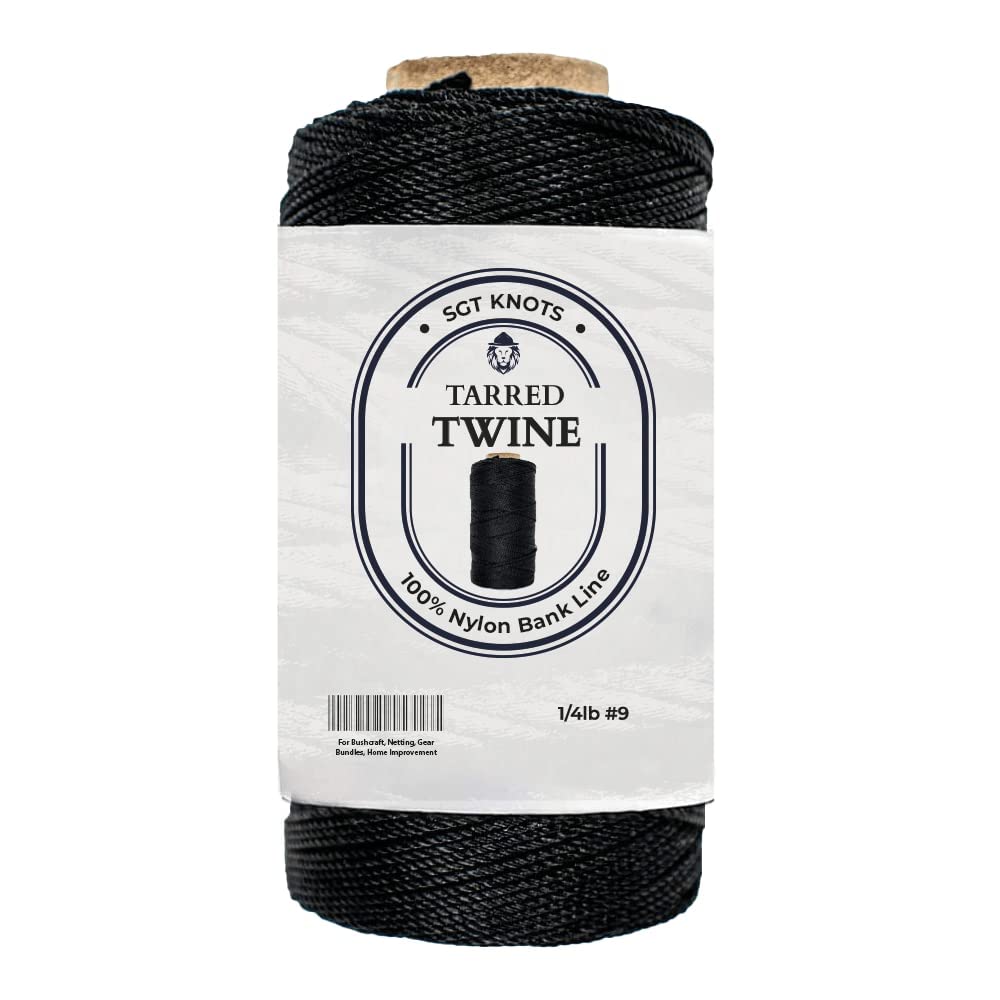 SGT Knots Tarred Twine - 100% Nylon Bank Line for Bushcraft, Netting, Gear Bundles, Home Improvement, Construction (#9, 1/4lb)