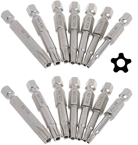 14pcs 1/4 Inch Hex Shank Torx Star 5 Point Screwdriver Bits T10-T40 Magnetic Security Tamper Proof Torx Head Screw Driver Bit Set, 50mm Length(Set of 2)