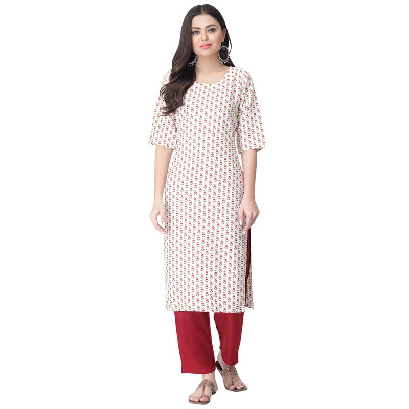 Pinkmint Women's Color Off-White Crepe Straight Kurta and Pant Set (UKP-2009_XXL)