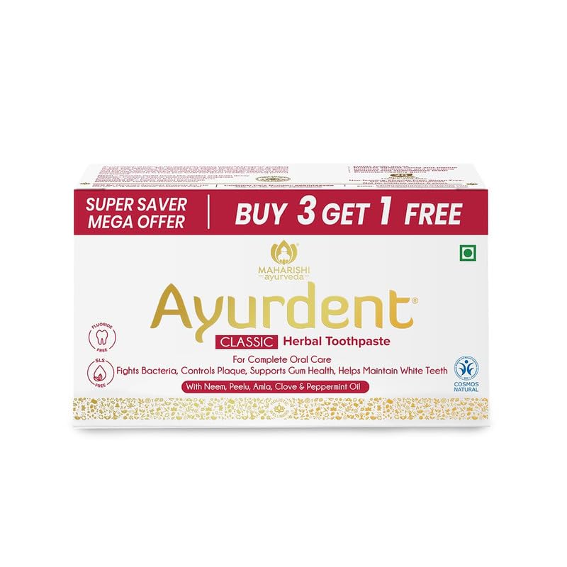 Maharishi Ayurveda Ayurdent Classic Toothpaste Combo Pack | Unique Saliva Balancing Formula |For Toothache, Bleeding Gums, Sensitivity, Cavities, Plaque & Bad breath | Non Foaming, SLS & Fluoride Free