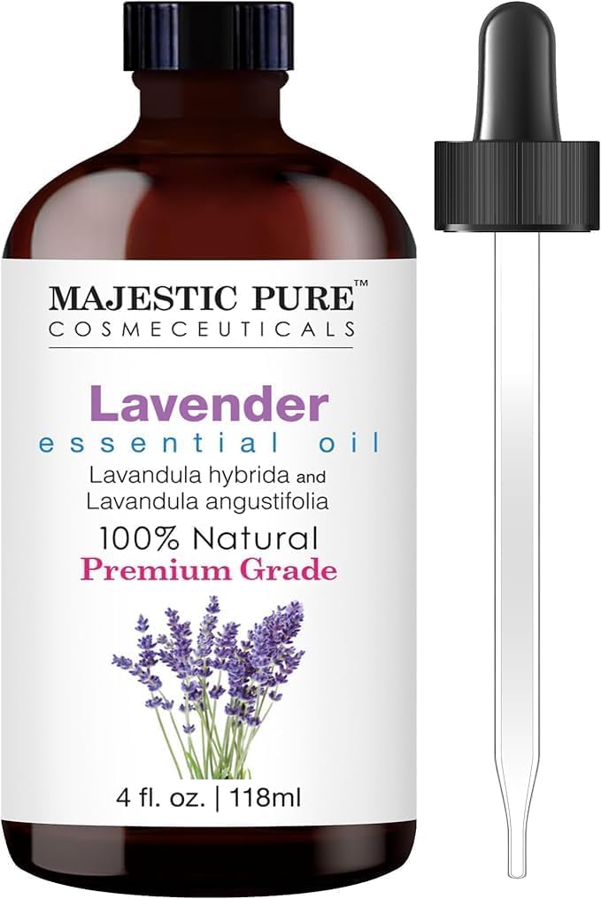 MAJESTIC PURE Lavender Essential Oil - Huge 118 ml with Glass Dropper | 100% Pure and Natural Lavender Oil | Premium Grade Essential Oils for Diffusers, Skin, Aromatherapy, Massage