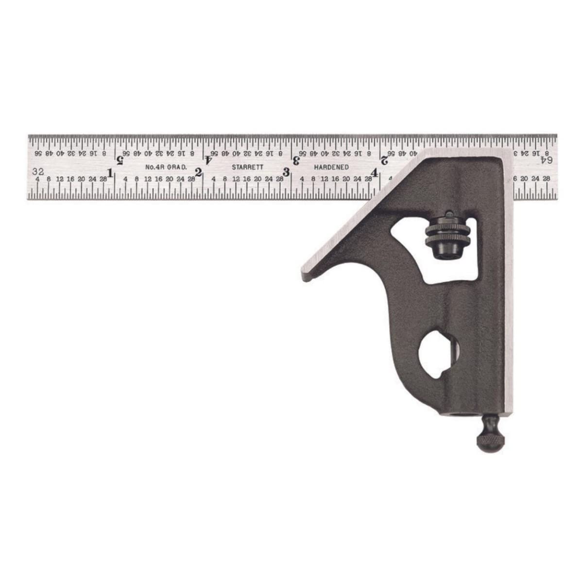 StarrettSteel Combination Square with Square Head - 6" Blade Length, Cast Iron Heads, Hardened Steel, Reversible Lock Bolt, Scriber, Spirit Level - 4R Graduation - 11H-6-4R