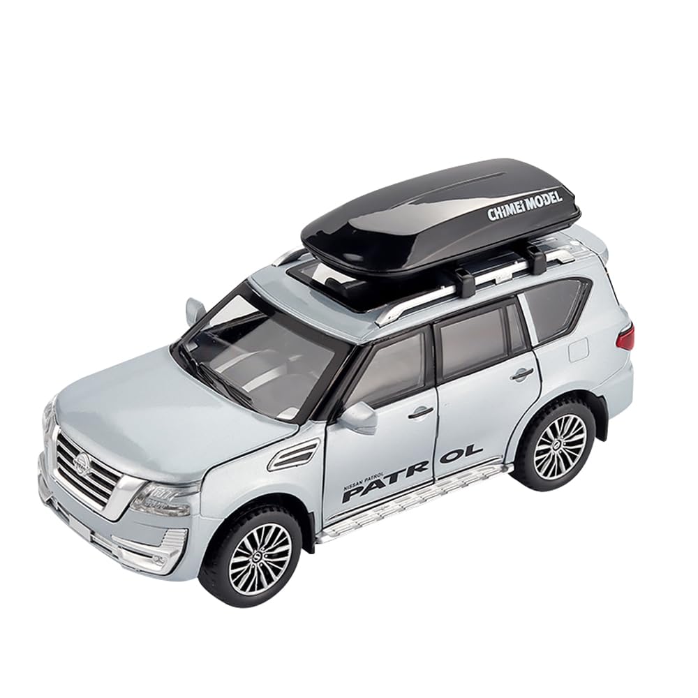 YBSM Diecast Car 1:32 For Nissan For Patrol Y62 Alloy Car Model Diecast Sound Light Pull Back Travel Rack Toy Car Kids Gifts (Color : Titanium)