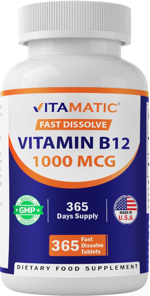 Vitamatic Vitamin B12 1000 mcg Fast Dissolve 365 Tablets - Berry Flavor - Supports Energy Metabolism