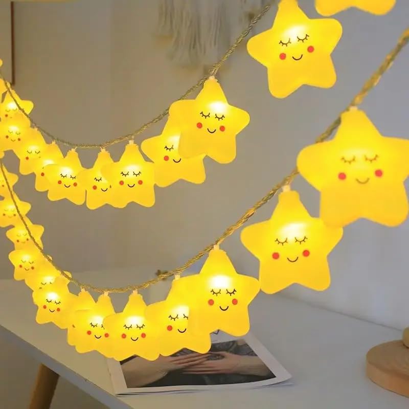 One94Store Plastic Smiling Cute Star String Fairy Light 14 Led 3 Meter Baby Night Light Cloud Light,Cute Kids Night Lights for Bedroom Decor,Night Light (Warm White, Plug-in)