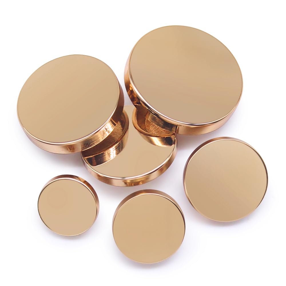 SEMINI 36 Pieces Mixed 6 Sizes Metal Button Alloy Shank Button Round Shaped Sewing Button for Women Men Suit Woolen Coat Shirt Trousers Sewing Crafts (Style002 Gold)