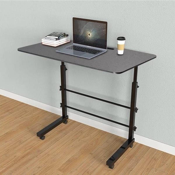 VISBY INDIA Multi-Purpose Laptop Table, Study Table| Bed Table| Adjustable Height, Portable for Office, Work Form Home | DIY Table, Easy to Assemble, Engineered (Black Ajustable)