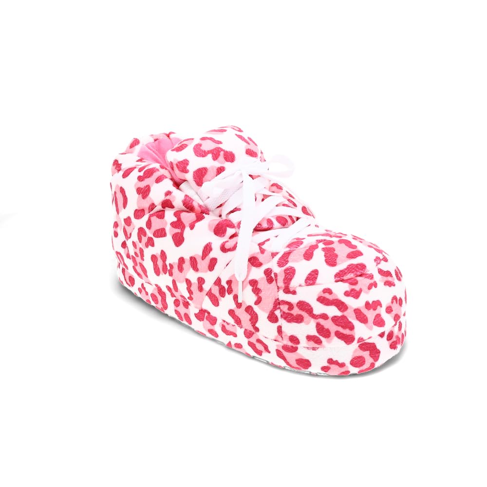 Happy Feet Slippers Standard Sneaker Slippers for Men, Women, and Kids - As Seen on Shark Tank - Classy Oversized House Slippers for Women with Non-Slip Rubber Soles - Pink Leopard - Large