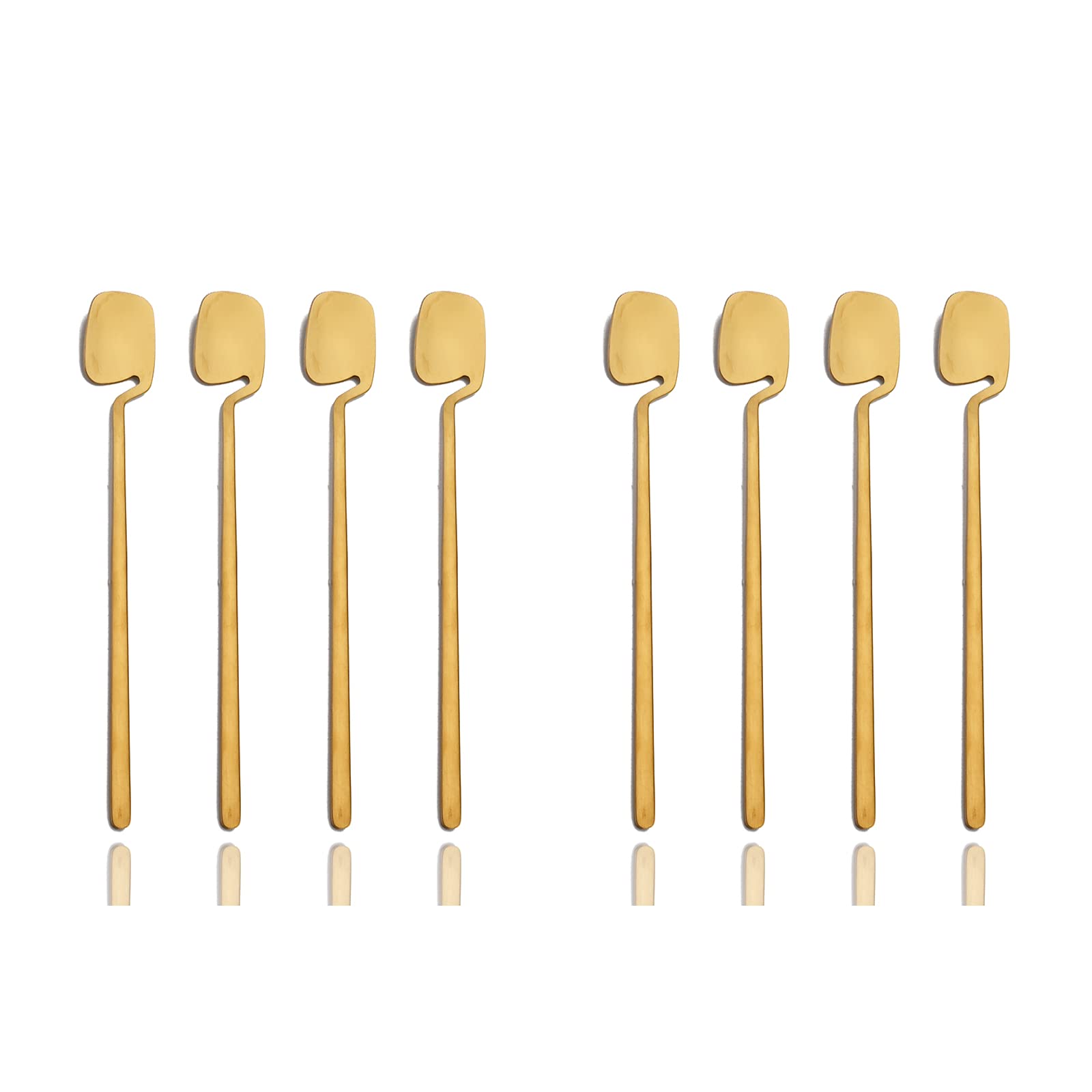 JASHII8pcs Long Handle Spoon Hangable Spoon Iced Tea Spoon, Coffee Spoon, 304 Stainless Steel Stirring Spoons for Tea, Dessert, Cocktail,6.9" - Matte Gold