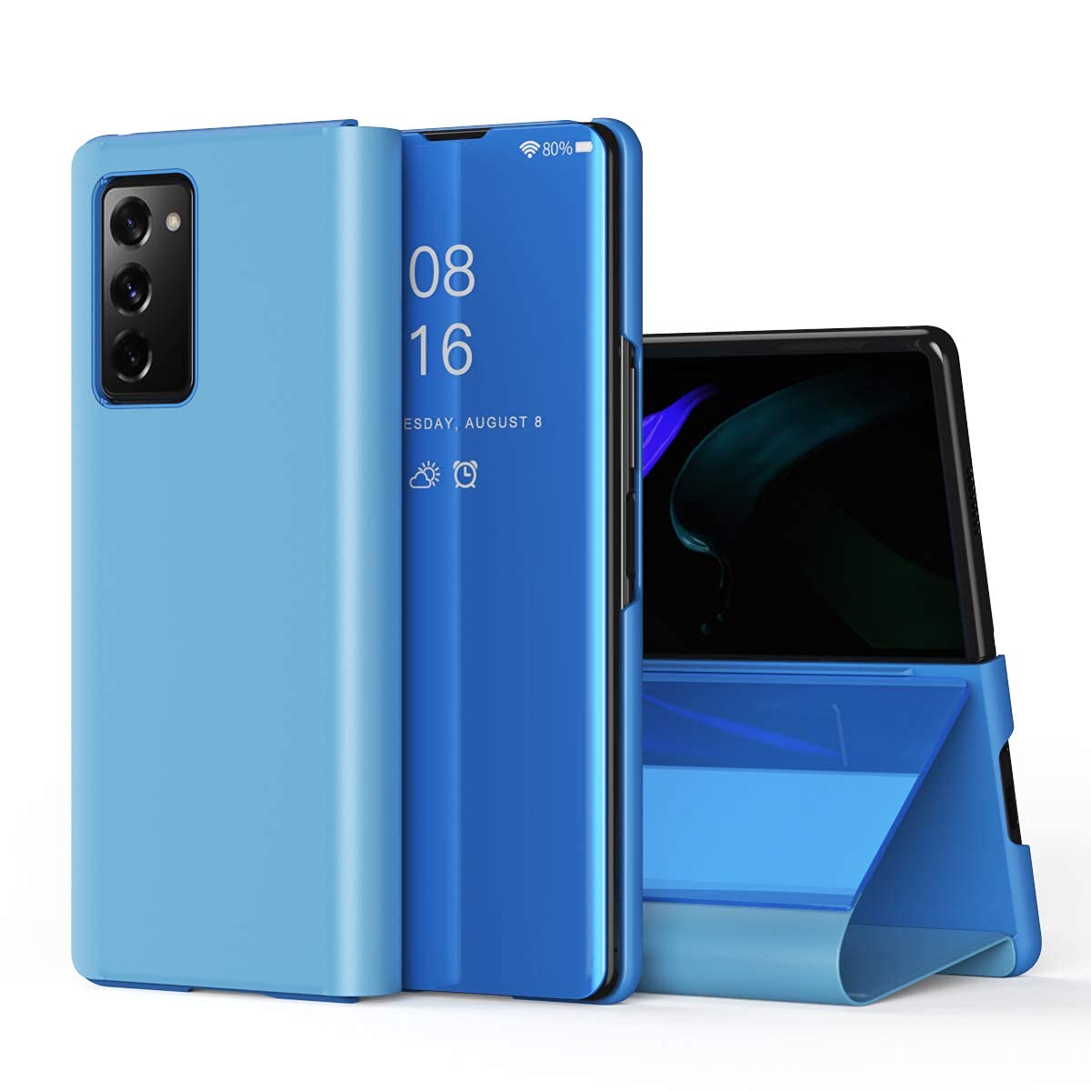 Navnika® Mirror Flip Case Compatible with Oneplus 6T/1+6t Protective Leather Flip Kickstand Case Cover for Oneplus 6T/1+6t S-Blue Mirror Flip Transparent View