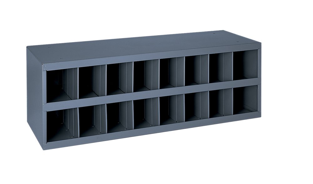 Durham353-95 Gray Cold Rolled Steel 16 Opening Bin with Slope Self Design, 33-3/4" Width x 11-1/2" Height x 12" Depth