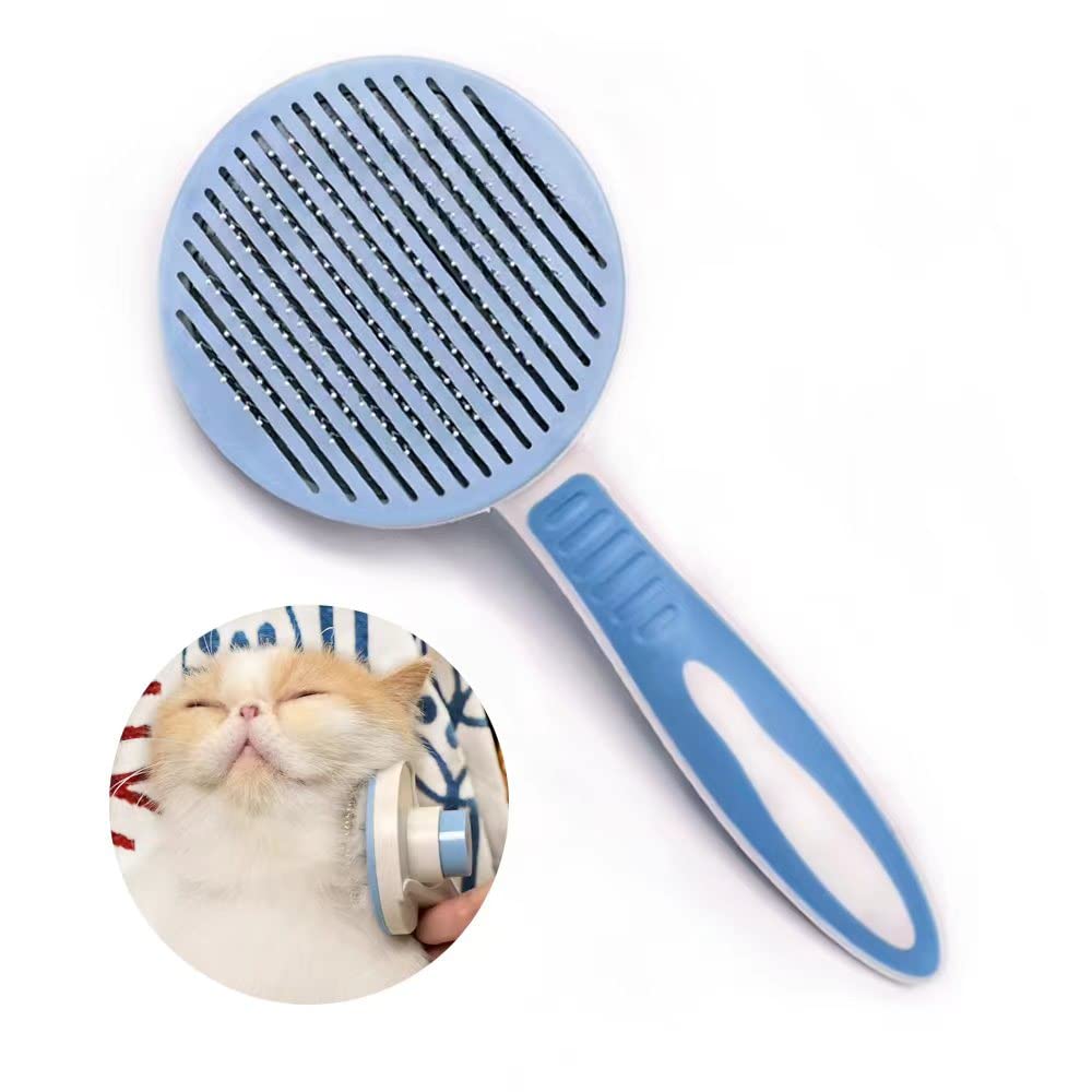 HesiryCat Brush Pet Soft Shedding Brush, Removes Loose Undercoat Gently, Pet Slicker Brush for Matted and Tangled Hair with Self Cleaning Button