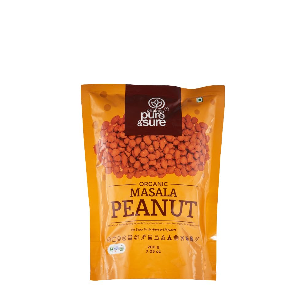 Pure & Sure Organic Masala Peanuts 200gm | Ready to Eat Crunchy Healthy Snacks | Rich in Protein | Perfect for Perfect for Snacking and Cooking | No Preservatives