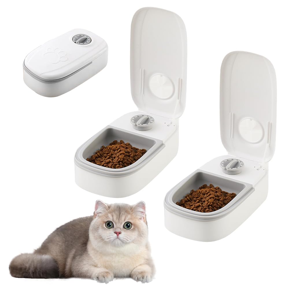 Automatic Pet Feeder, 2 Meal Feeder with 48-hours Timer, Dry and Wet Food Dispenser for Cats, Automatic Cat Feeder Wet Food, for Small Dogs and Cat