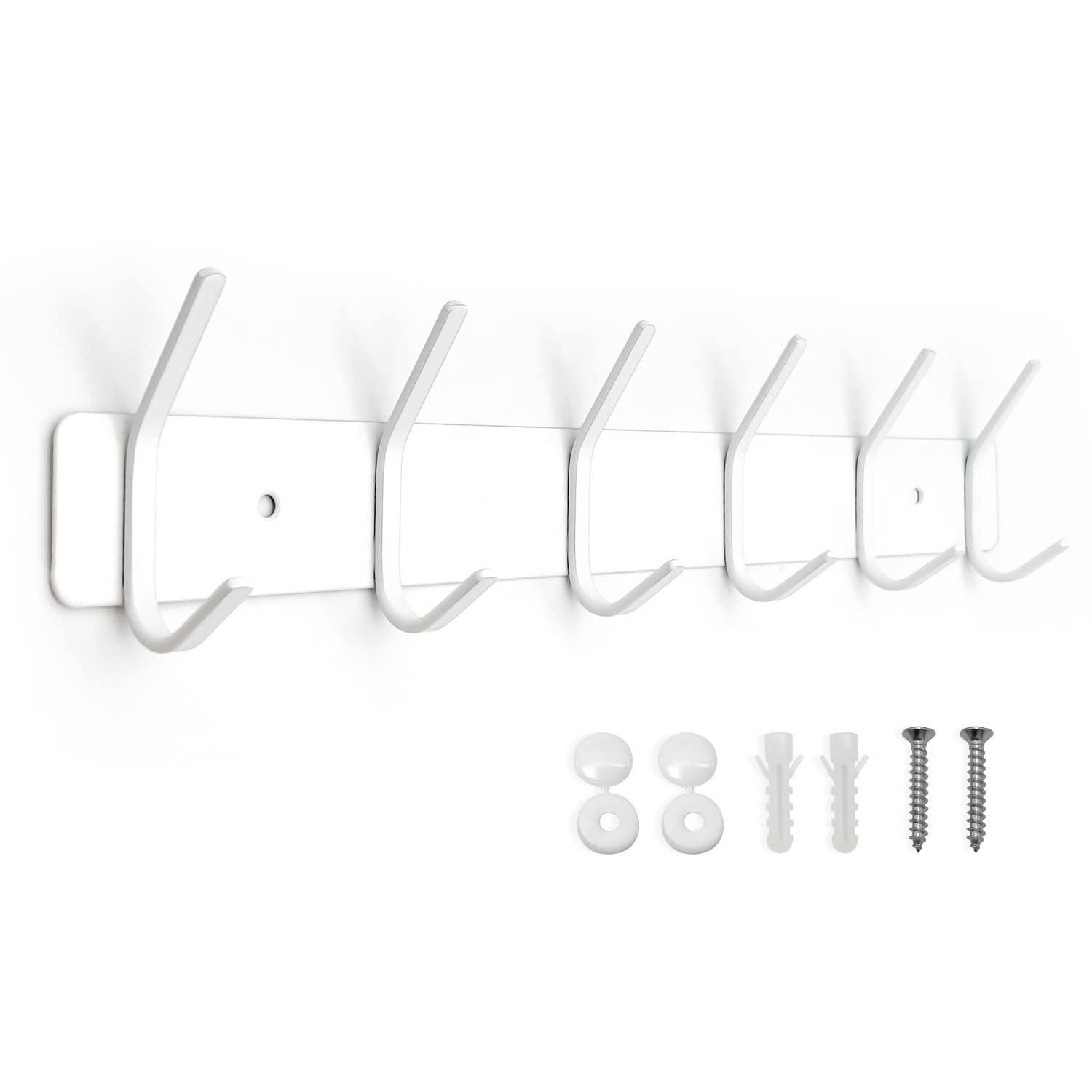 SYPEN Wall Coat Rack, Wall Coat Hooks, Metal, Hook Rack for Bedroom, Bathroom, Kitchen, Coat Hook for Clothes, Jacket Holder, White, 6 Hooks