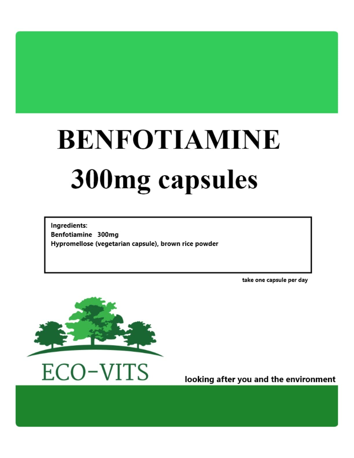 ECO-VITS BENFOTIAMINE (300mg) 120 CAPS. Recyclable Packaging. Sealed Pouch