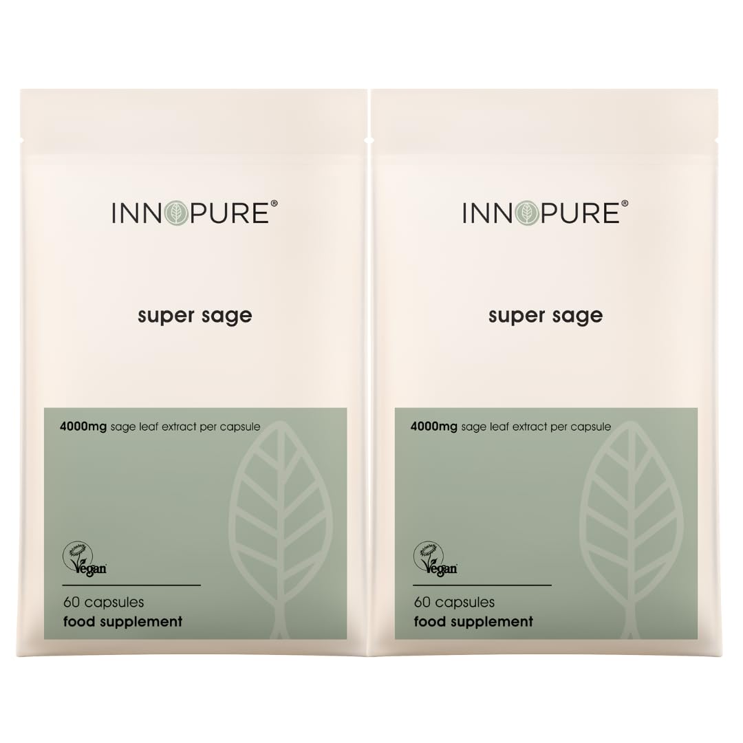 INNOPURE Super Sage Leaf 120 Capsules, 4000mg - No fillers or Binders. for Menopause - Hot Flushes & Night Sweats - 4 Month Supply - Vegan (Easy to Swallow Capsules not Tablets) UK Made