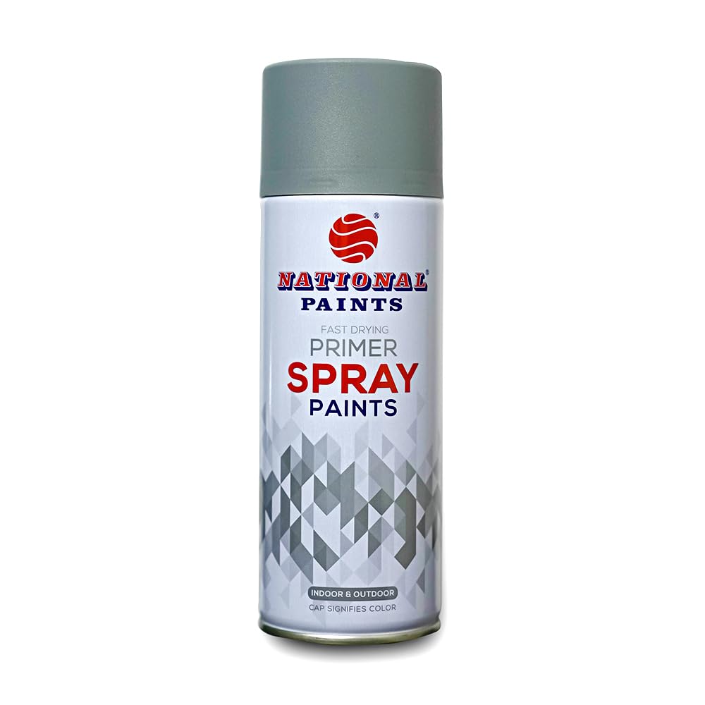 NATIONAL PAINTSAcrylic Quick Drying, Smooth & Aesthetic Matt Finish Spray Paint - Primer Grey